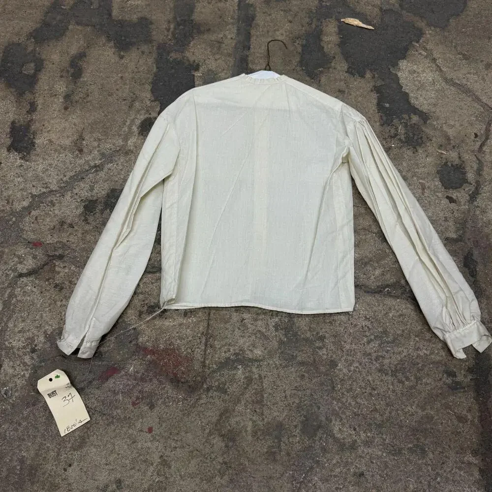 White 50s does 1800s Vintage Cotton HighNeck Victorian Style Film Costume Blouse - Picture 8 of 8